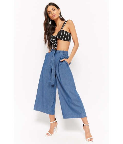 Image of Imbracaminte Femei Forever21 Chambray Tie-Front Culottes LIGHT BLUE