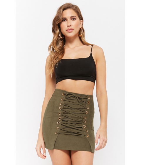 Imbracaminte Femei Forever21 Faux Suede Lace-Up Mini Skirt OLIVE pret