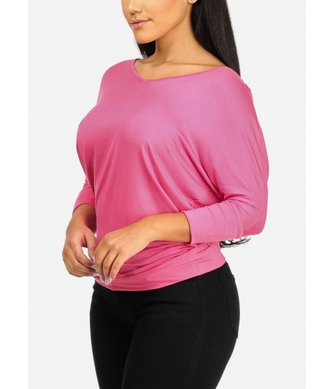 Image of Imbracaminte Femei CheapChic Casual Top V-Neckline 34 Sleeve Pink Stretchy Basic Blouse Multicolor