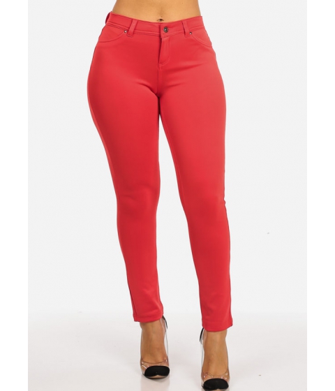 Image of Imbracaminte Femei CheapChic High Waist Coral One Button Zip Up Closure Stretchy Skinny Pants Multicolor