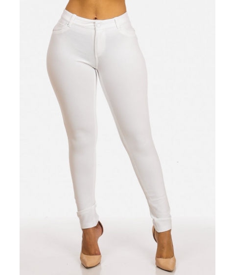 Image of Imbracaminte Femei CheapChic High Waist Solid White One Button Zip Up Closure Stretchy Pants Multicolor