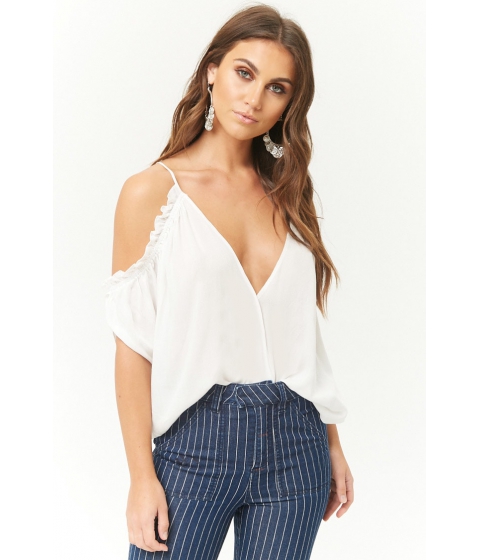 Image of Imbracaminte Femei Forever21 Open-Shoulder Ruffle-Trim Top IVORY