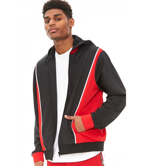 Image of Imbracaminte Barbati Forever21 Colorblock Hooded Track Jacket BLACKRED