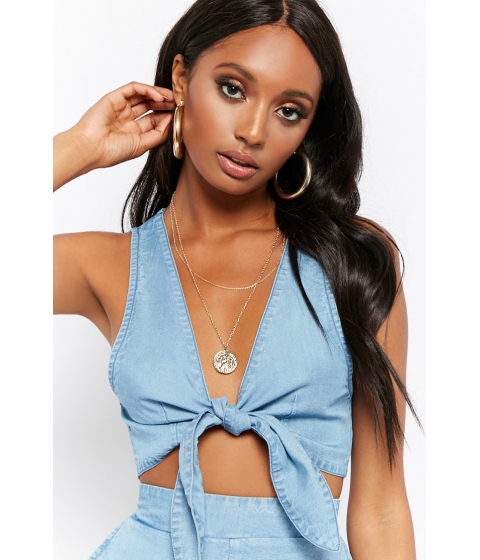 Image of Imbracaminte Femei Forever21 Knotted Chambray Crop Top DENIM