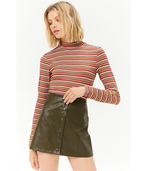 Image of Imbracaminte Femei Forever21 Faux Leather Button-Front Mini Skirt OLIVE