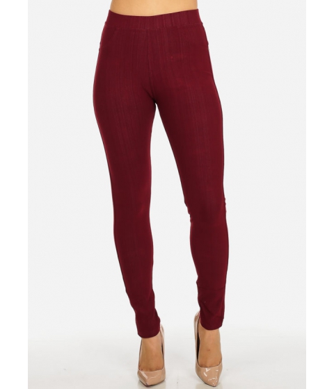 Image of Imbracaminte Femei CheapChic One Size Burgundy High Waisted Pull On Stretchy Skinny Pants Multicolor