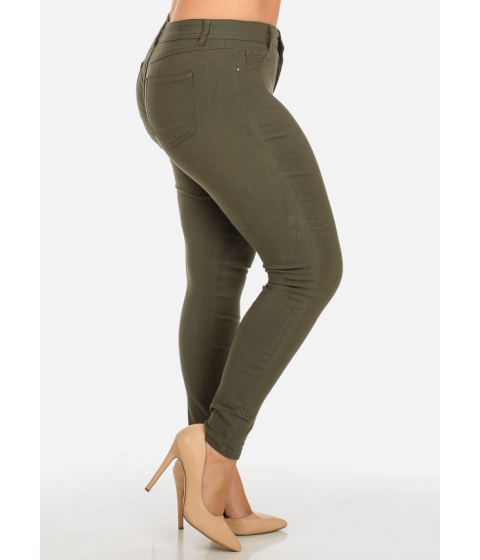 Image of Imbracaminte Femei CheapChic Stylish Mid Waist Solid Olive One Button Stretchy Skinny Pants Multicolor
