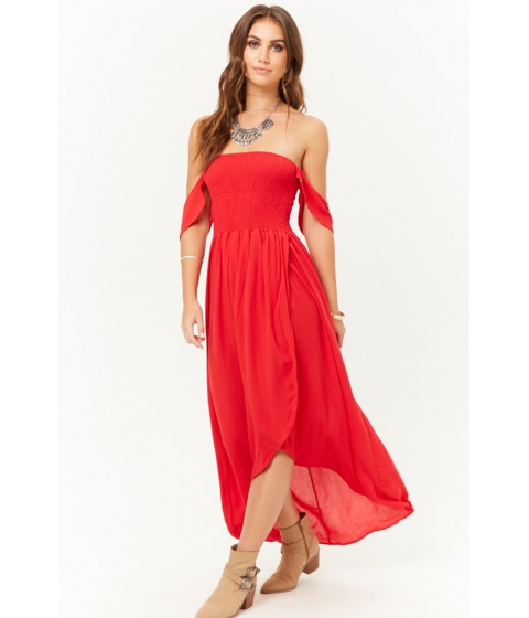 Image of Imbracaminte Femei Forever21 Off-the-Shoulder High-Low Dress RED
