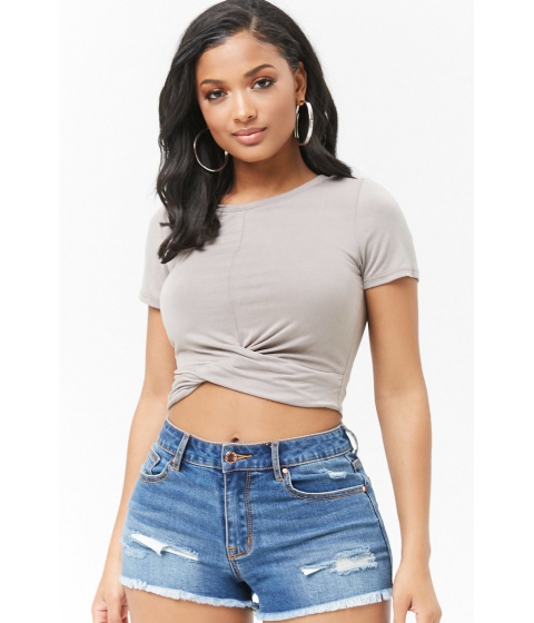 Image of Imbracaminte Femei Forever21 Twist-Front Crop Tee GREY