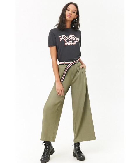 Image of Imbracaminte Femei Forever21 Belted Wide-Leg Pants OLIVE
