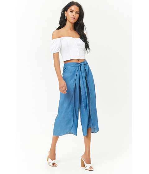 Image of Imbracaminte Femei Forever21 Chambray Tie-Front Culottes DENIM