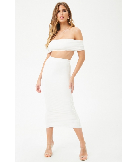 Image of Imbracaminte Femei Forever21 Off-the-Shoulder Crop Top Maxi Skirt Set IVORY