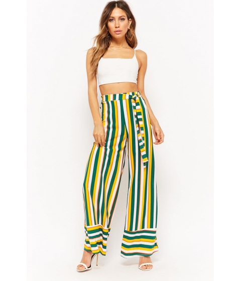 Image of Imbracaminte Femei Forever21 Belted Stripe Pants YELLOW