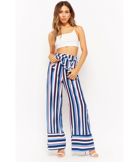 Image of Imbracaminte Femei Forever21 Belted Stripe Pants BLUE