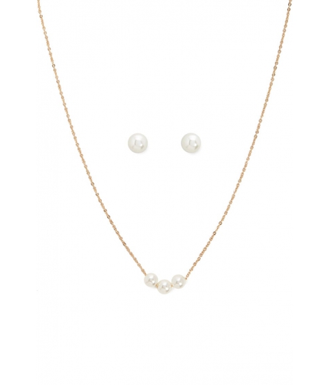 Image of Bijuterii Femei Forever21 Faux Pearl Earrings Necklace Set GOLDCREAM
