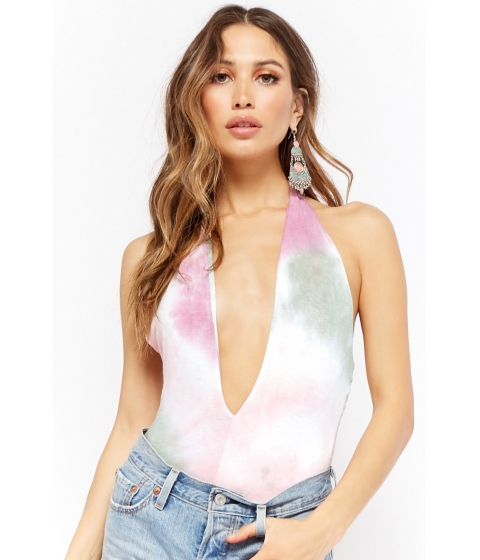 Image of Imbracaminte Femei Forever21 Tie-Dye Plunging Bodysuit PINKSAGE