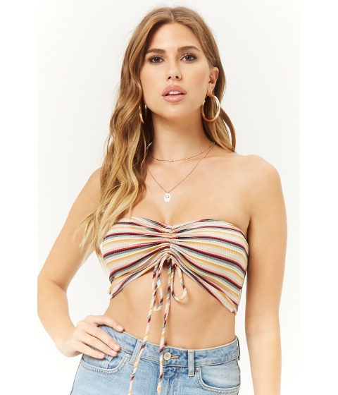 Image of Imbracaminte Femei Forever21 Striped Ruched Tube Top MUSTARD