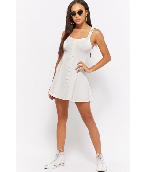 Image of Imbracaminte Femei Forever21 Mock Button Fit Flare Mini Dress IVORY