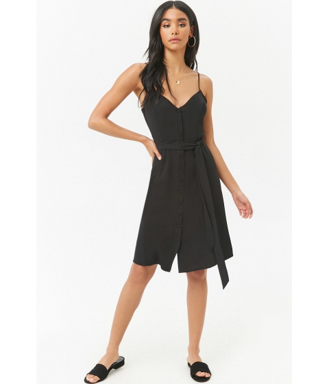 Image of Imbracaminte Femei Forever21 Button-Front Belted Mini Dress BLACK
