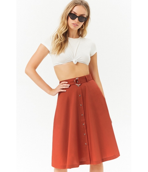 Image of Imbracaminte Femei Forever21 Belted Button-Front Skirt RUST