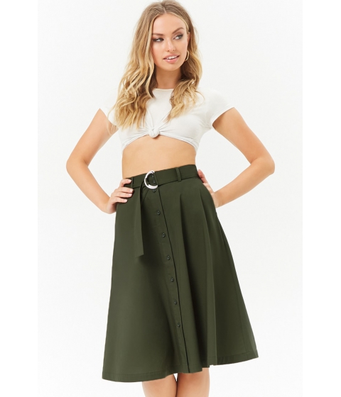 Image of Imbracaminte Femei Forever21 Belted Button-Front Skirt OLIVE
