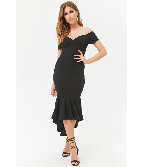 Image of Imbracaminte Femei Forever21 Off-The-Shoulder High-Low Dress BLACK