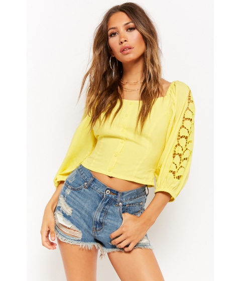Image of Imbracaminte Femei Forever21 Off-the-Shoulder Crochet-Trim Top YELLOW