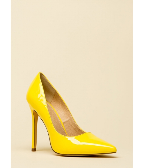 Image of Incaltaminte Femei CheapChic Lookin' Sharp Pointy Faux Patent Pumps Yellow