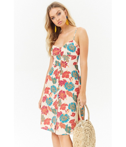 Image of Imbracaminte Femei Forever21 Floral Button-Front Dress BLUSHMAGENTA