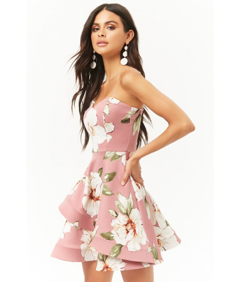 Image of Imbracaminte Femei Forever21 Floral Tube Illusion Fit Flare Dress MAUVEIVORY
