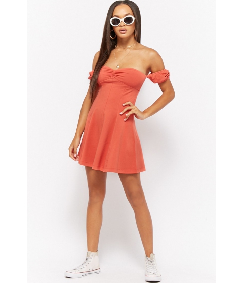 Image of Imbracaminte Femei Forever21 Off-the-Shoulder Ruched Mini Dress CORAL