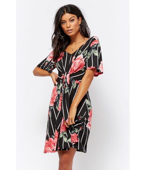 Image of Imbracaminte Femei Forever21 Striped Floral Print Dress BLACKMULTI