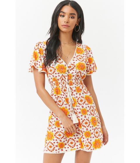 Image of Imbracaminte Femei Forever21 Floral Button-Front Dress CREAMORANGE