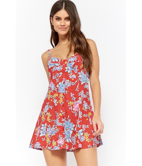 Image of Imbracaminte Femei Forever21 Motel Floral Bustier Button-Front Dress REDMULTI