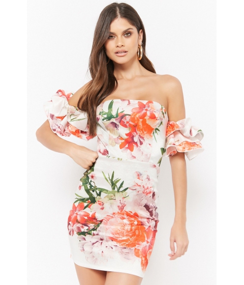 Image of Imbracaminte Femei Forever21 Floral Off-the-Shoulder Homecoming Dress WHITE