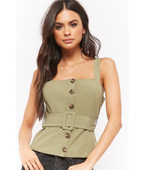 Imbracaminte Femei Forever21 Belted Button-Front Top OLIVE pret