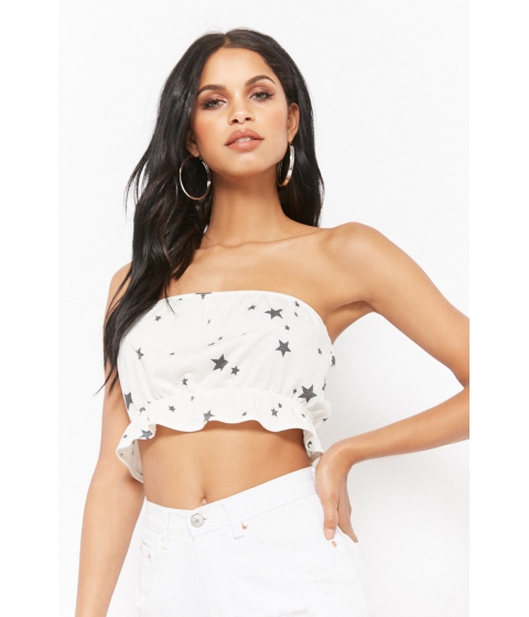 Image of Imbracaminte Femei Forever21 Stars Flounce Cropped Tube Top WHITE