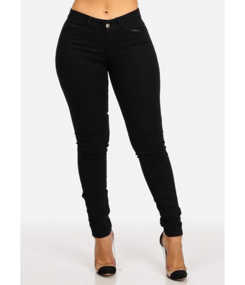 Image of Imbracaminte Femei CheapChic Mid Waist Solid Black One Button 5-Pocket Design Skinny Jeans Multicolor