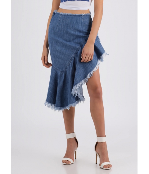 Imbracaminte Femei CheapChic Fringe In Need High-low Denim Skirt Blue