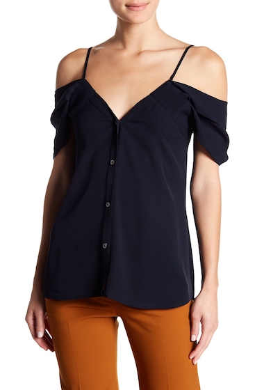 Image of Imbracaminte Femei Theory Off-the-Shoulder Classic Silk Georgette Button Front Shirt DEEP NAVY