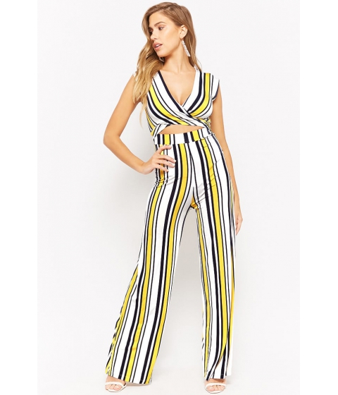 Image of Imbracaminte Femei Forever21 Striped Tie-Front Jumpsuit YELLOWMULTI