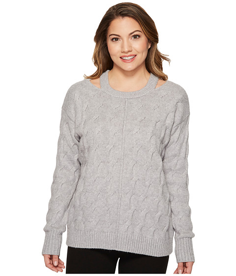 Imbracaminte Femei Vince Camuto Petite Long Sleeve Cable Sweater with Neck Cut Out Light Heather Grey