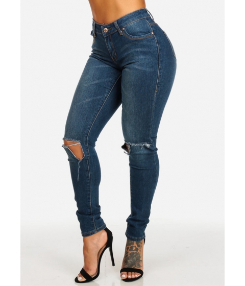Image of Imbracaminte Femei CheapChic High Waist Med Wash Slit Knees 5-Pocket Design Skinny Denim Jeans Multicolor