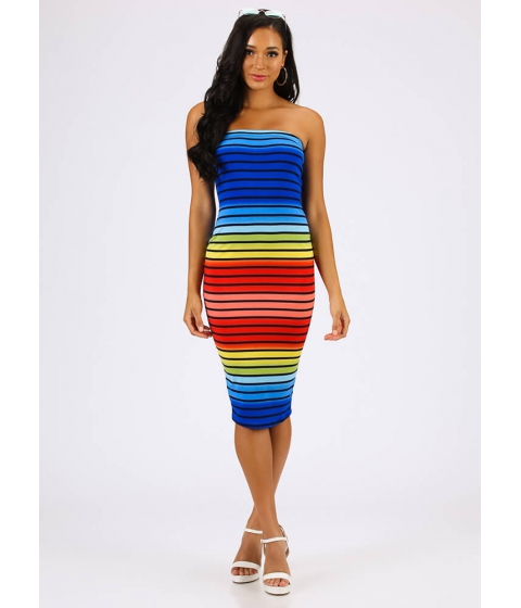 Image of Imbracaminte Femei CheapChic My Rainbow Striped Strapless Midi Dress Multi