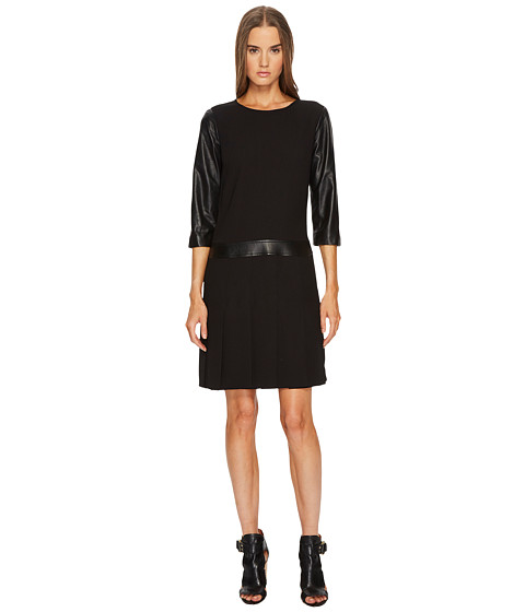 Imbracaminte Femei The Kooples Dress with Leather Details and Pleated Skirt Black