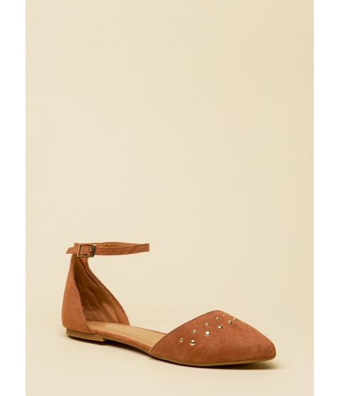 Image of Incaltaminte Femei CheapChic Little Details Studded Ankle Strap Flats Mocha