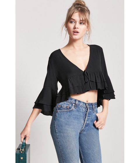 Image of Imbracaminte Femei Forever21 Plunging Ruffle Top BLACK