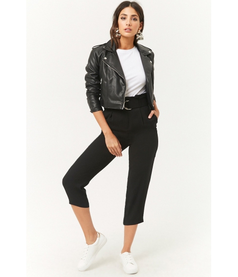 Image of Imbracaminte Femei Forever21 Belted Paperbag Pants BLACK