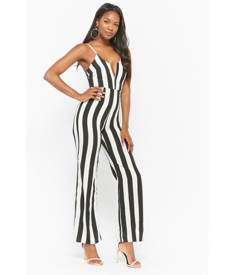 Image of Imbracaminte Femei Forever21 Striped V-Wire Jumpsuit BLACKIVORY