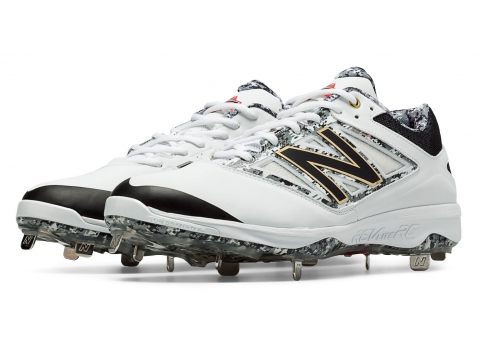 Incaltaminte Barbati New Balance Low-Cut 4040v3 Pedroia Metal Baseball Cleat White with Grey Grey